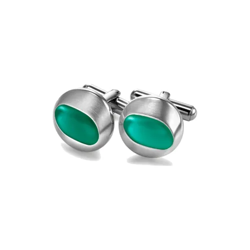 CUFFLINK - GIOIELLI BREIL CUFFLINK GEMELLI IN ACCIAIO SATINATO SMALTO VERDE - TJ1167 | Breil