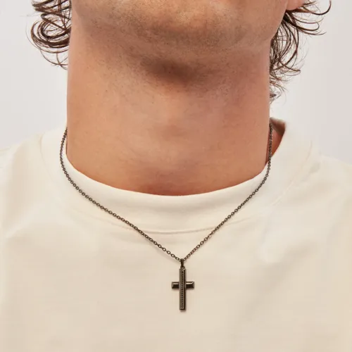 TAG AND CROSS - COLLANA IN ACCIAIO COLOR GUN CON PENDENTE - TJ3638 | Breil