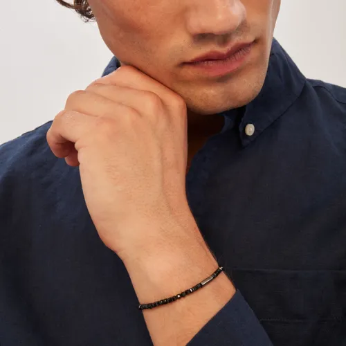 PRIAM - ARMBAND AUS PISTOLENFARBENEM STAHL UND SCHWARZEM SPINELL - TJ3645 | Breil